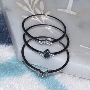 Francesca's Sterling Silver Ring Set of 3 with Blue Teardrop and Diamonds
